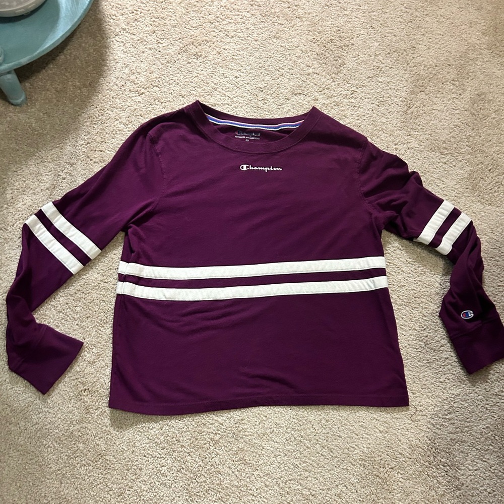 Champion Deep Purple Maroon Long Sleeve Tee with White Logo Size X SMALL